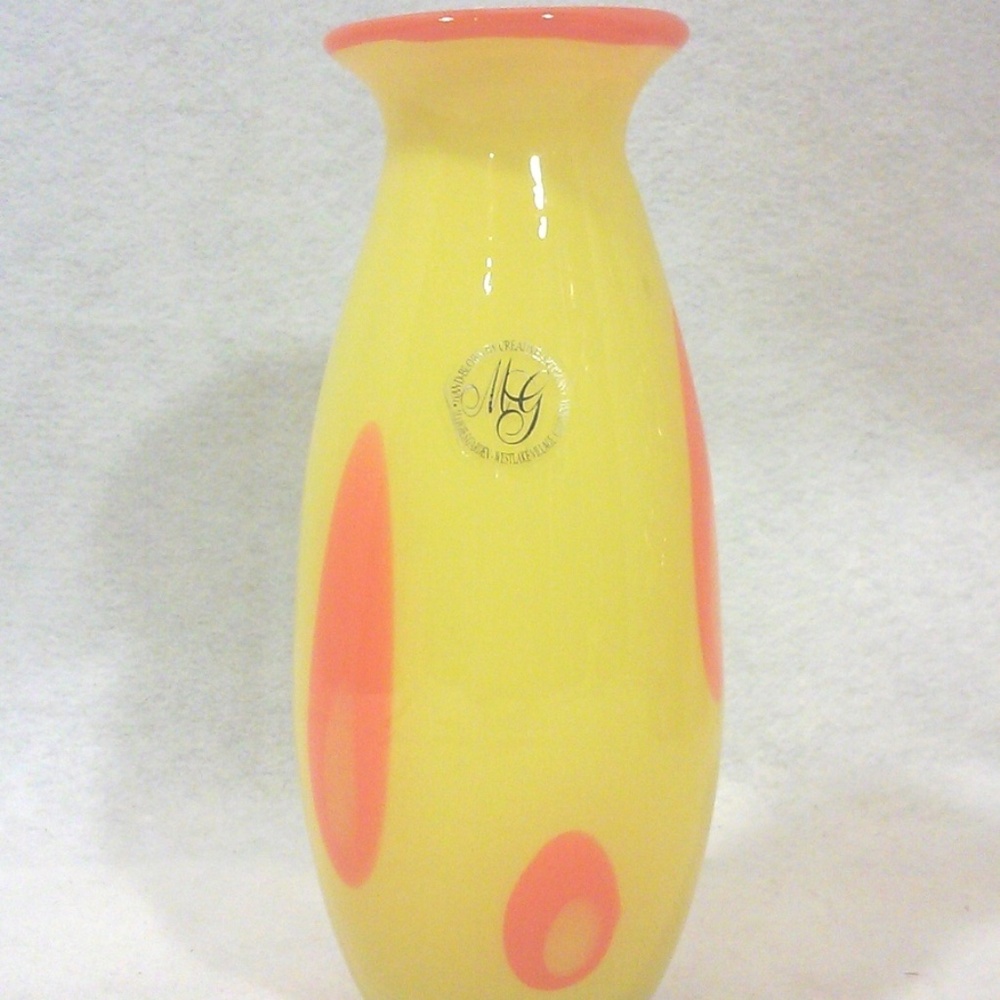 Vintage California Studio Art Glass Cased Vase Yellow and Orange Modernist USA